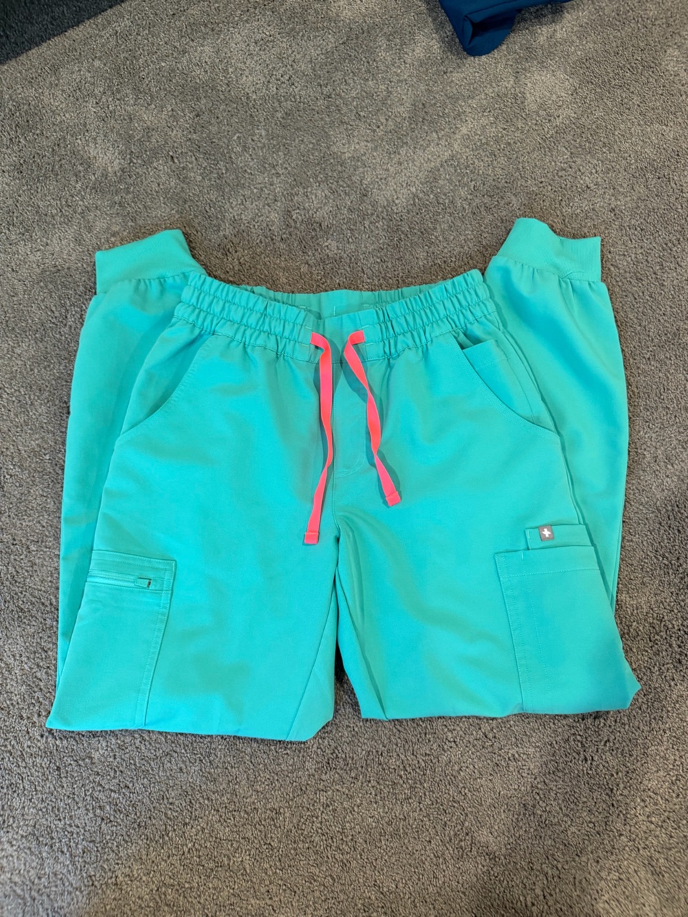 Figs Aqua Sweatpant Joggers with Pink Drawstring